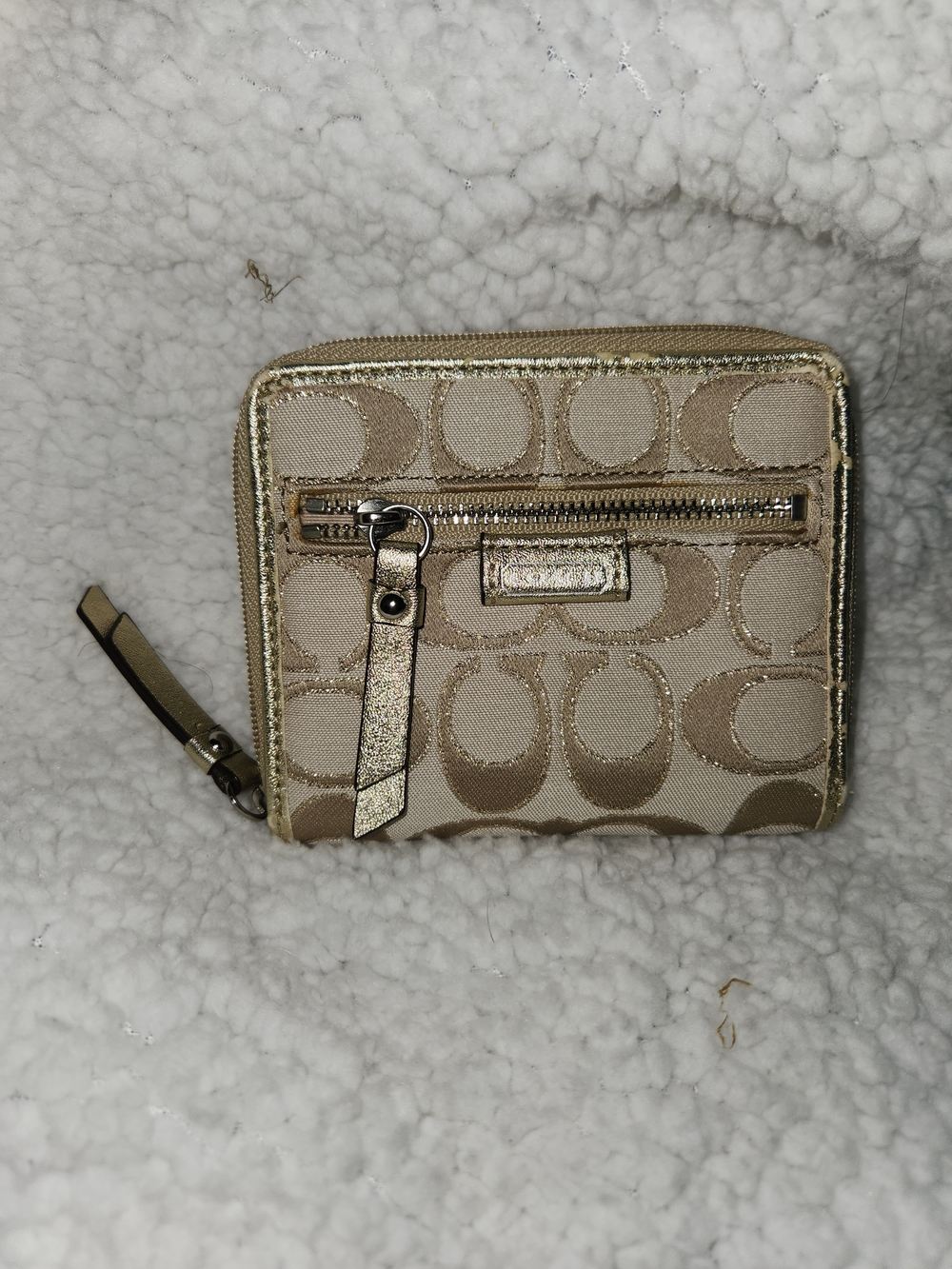 Coach Signature Canvas Zip Wallet in Metallic Gold